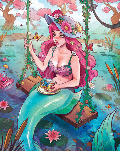 Diamond Painting Mermaid Tea Time 27.6" x 34.6" (70cm x 88cm) / Square with 99 Colors including 2 ABs and 1 Iridescent Diamond and 3 Fairy Dust Diamonds / 99,193