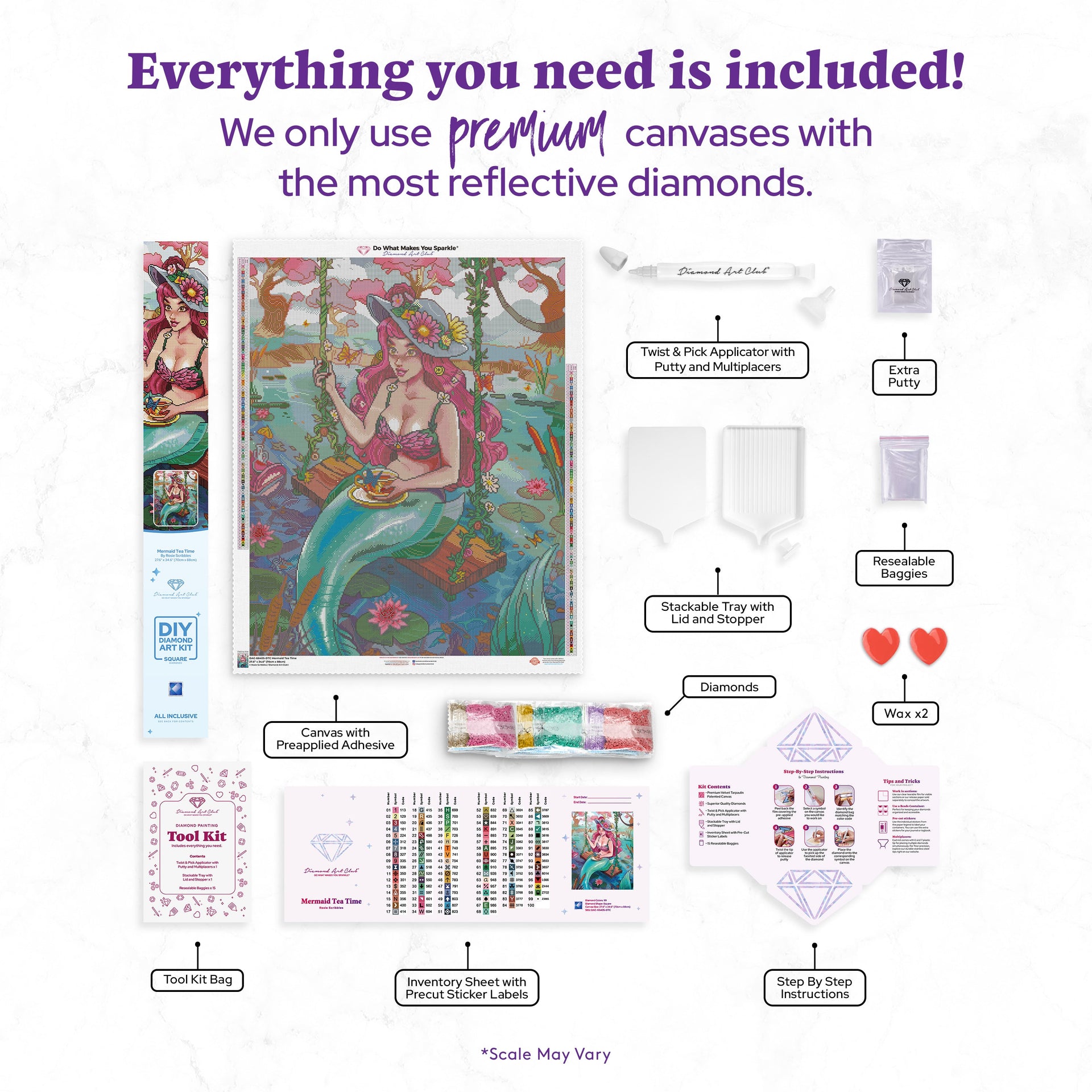 Diamond Painting Mermaid Tea Time 27.6" x 34.6" (70cm x 88cm) / Square with 99 Colors including 2 ABs and 1 Iridescent Diamond and 3 Fairy Dust Diamonds / 99,193