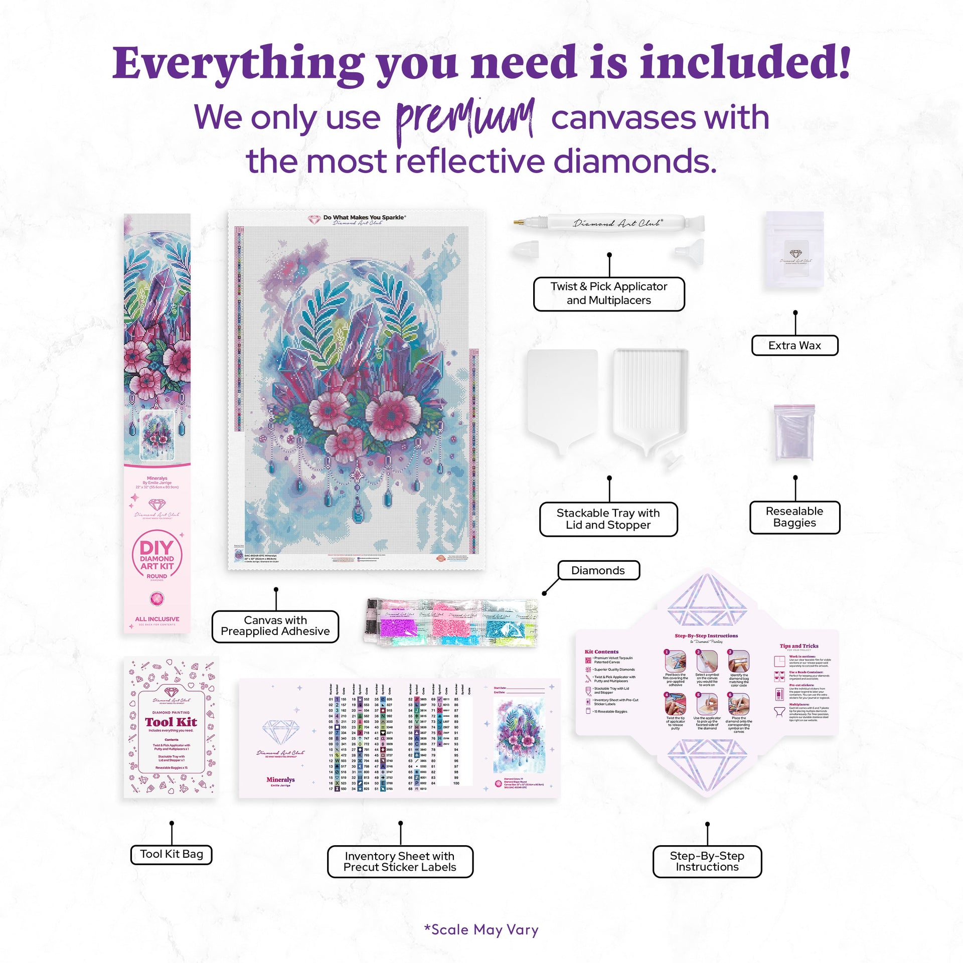 Diamond Painting Mineralys 22" x 32" (55.6cm x 80.9cm) / Round with 77 Colors including 2 ABs and 1 Iridescent Diamond and 4 Fairy Dust Diamonds / 59,388