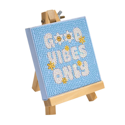 Diamond Painting Mini Easels - Good Vibes Only 3.9" x 3.9" (10cm x 10cm) / Round with 4 Colors including 2 ABs and 1 Fairy Dust Diamond / 1,219