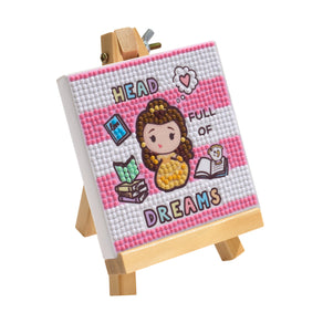 Diamond Painting Mini Easels - Head Full of Dreams 3.9" x 3.9" (10cm x 10cm) / Round with 8 Colors / 752