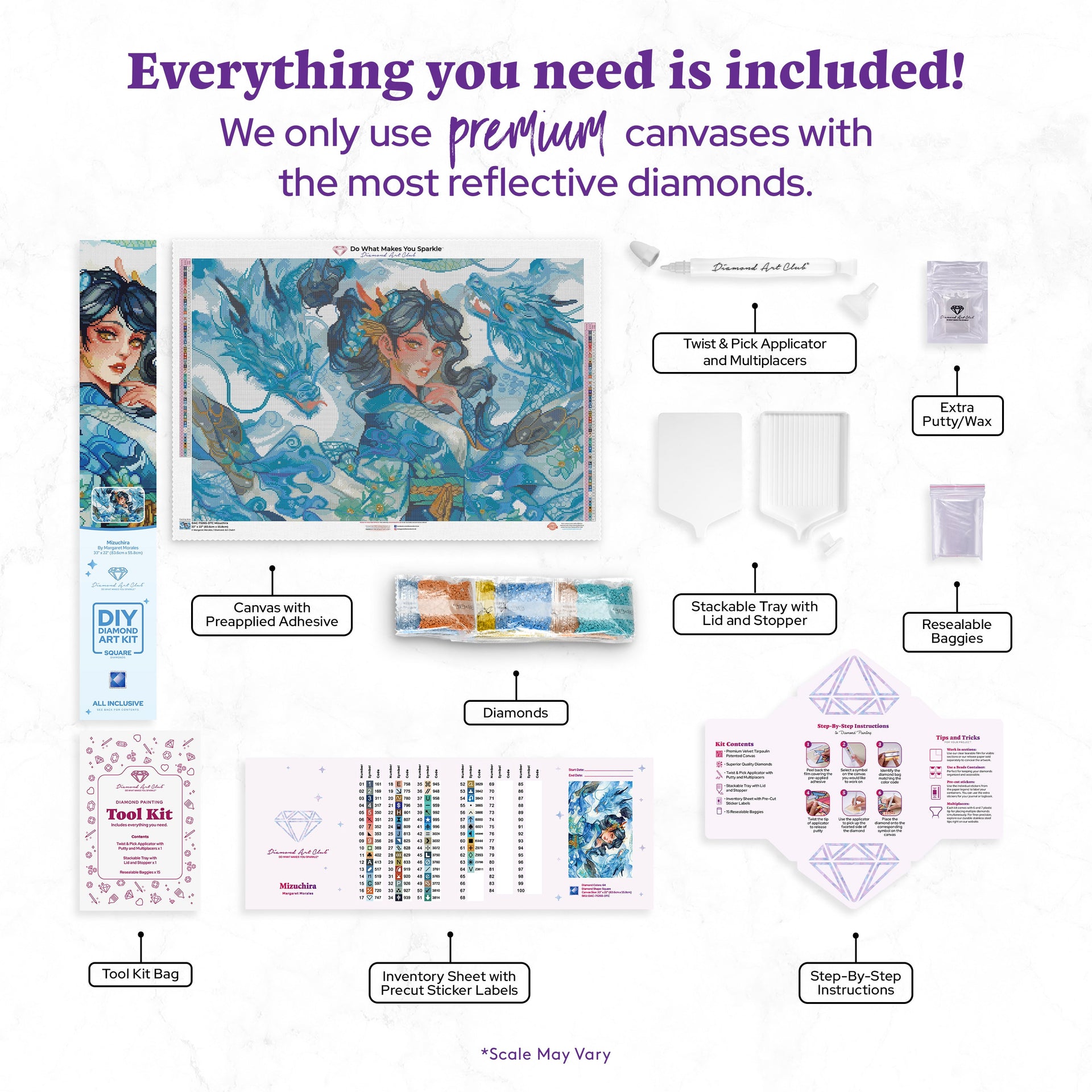 Diamond Painting Mizuchira 33" x 22" (83.6cm x 55.8cm) / Square with 64 Colors including 1 AB and 1 Electro Diamond and 4 Fairy Dust Diamonds / 75,264