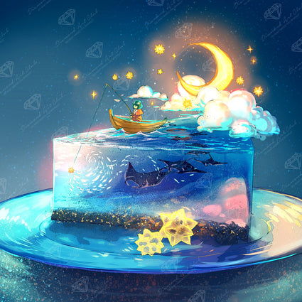 Diamond Painting Moon Cake 22" x 22" (55.6cm x 55.6cm) / Round with 67 Colors including 3 ABs and 2 Fairy Dust Diamonds / 40,804