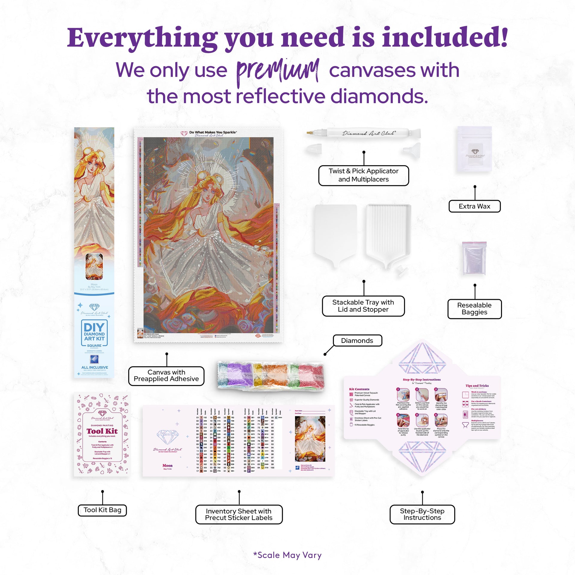 Diamond Painting Moon 22" x 32.9" (55.8cm x 83.6cm) / Square with 85 Colors including 3 ABs and 2 Iridescent Diamonds and 1 Frosted Diamond and 3 Fairy Dust Diamonds / 75,264