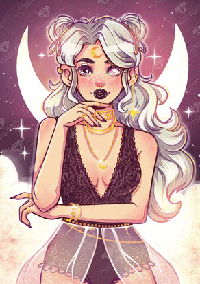 Diamond Painting Moon Girl 22" x 31" (55.6cm x 78.7cm) / Round With 46 Colors Including 1 AB and 1 Iridescent Diamond and 1 Frosted Diamond and 2 Fairy Dust Diamonds / 57,772