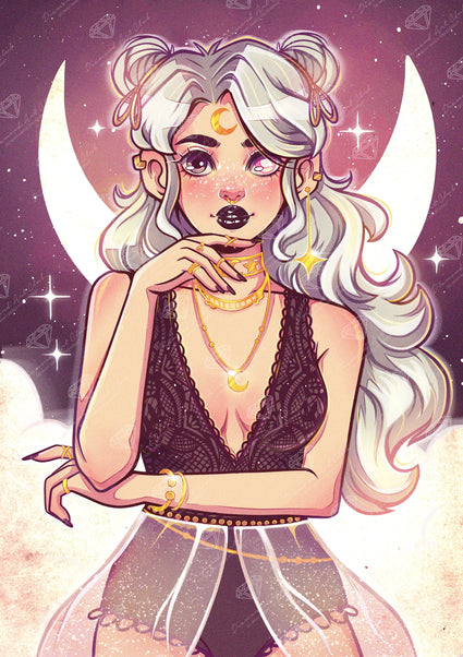 Diamond Painting Moon Girl 22" x 31" (55.6cm x 78.7cm) / Round With 46 Colors Including 1 AB and 1 Iridescent Diamond and 1 Frosted Diamond and 2 Fairy Dust Diamonds / 57,772