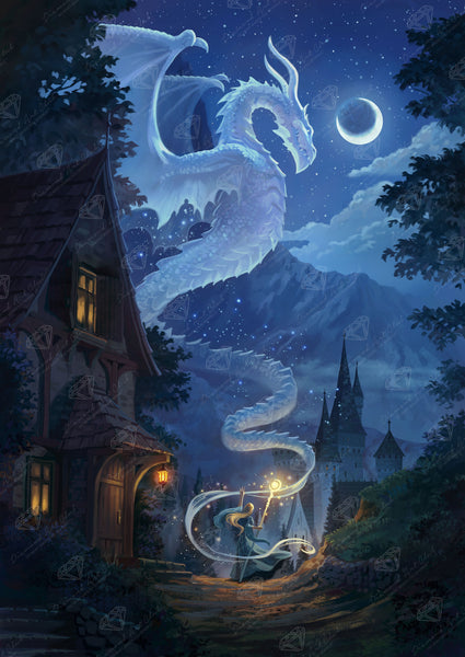 Diamond Painting Moonlight Dragon 27.6" x 39" (69.9cm x 98.8cm) / Square with 69 Colors including 2 ABs and 1 Iridescent Diamond and 4 Fairy Dust Diamonds / 111,557