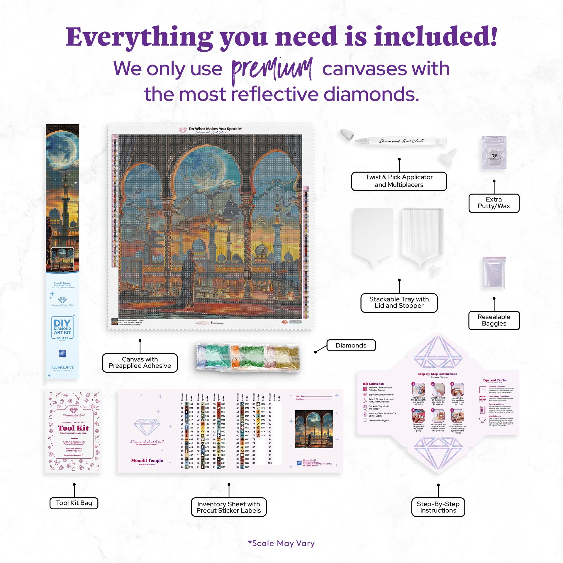 Diamond Painting Moonlit Temple 27.6" x 27.6" (69.9cm x 69.9cm) / Square with 77 Colors including 2 ABs and 6 Fairy Dust Diamonds / 78,961