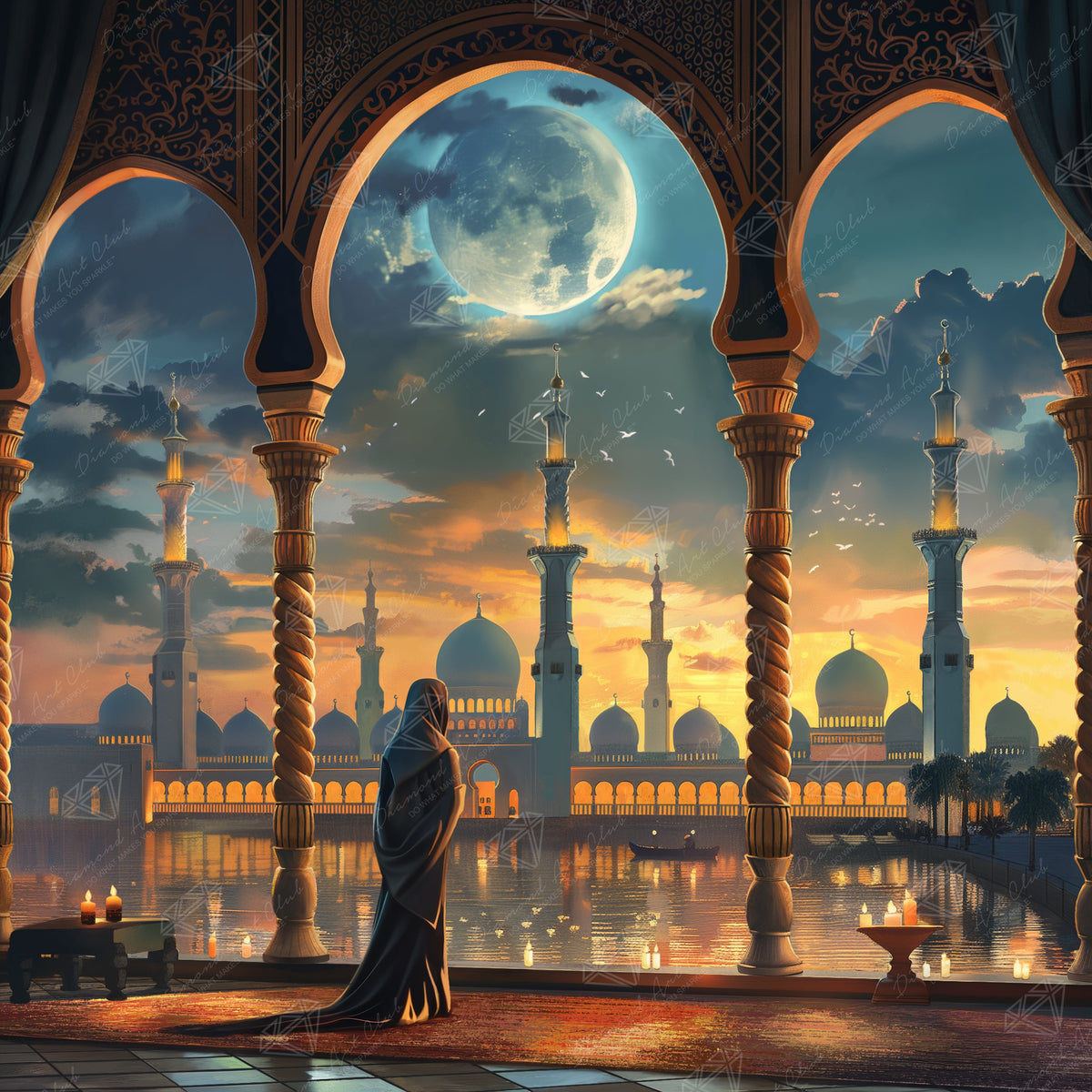 Diamond Painting Moonlit Temple 27.6" x 27.6" (69.9cm x 69.9cm) / Square with 77 Colors including 2 ABs and 6 Fairy Dust Diamonds / 78,961