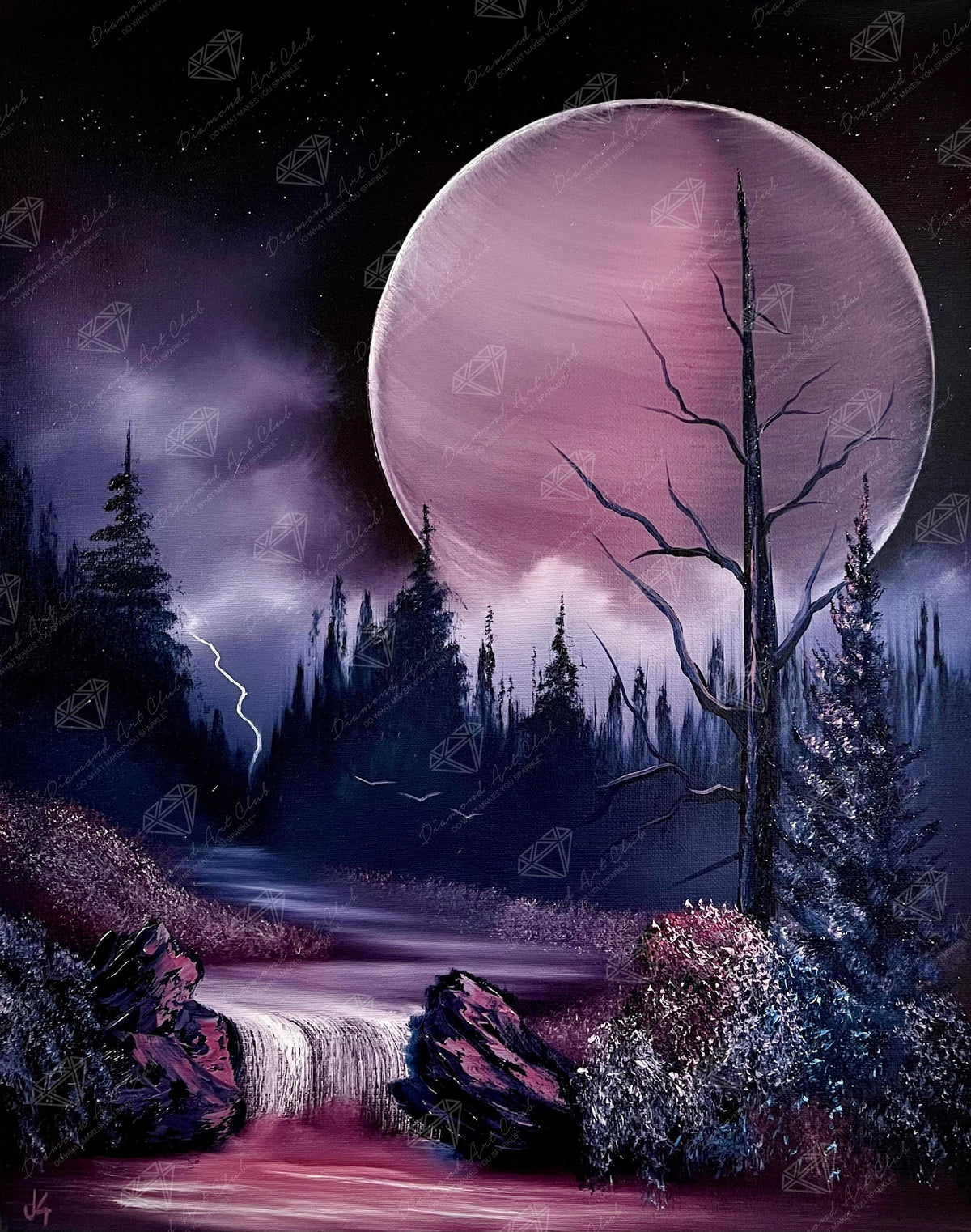 Diamond Painting Moonrise Over Fuchsia Falls 22" x 28" (55.8cm x 70.7cm) / Square with 68 Colors including 2 ABs and 4 Fairy Dust Diamonds / 63,616