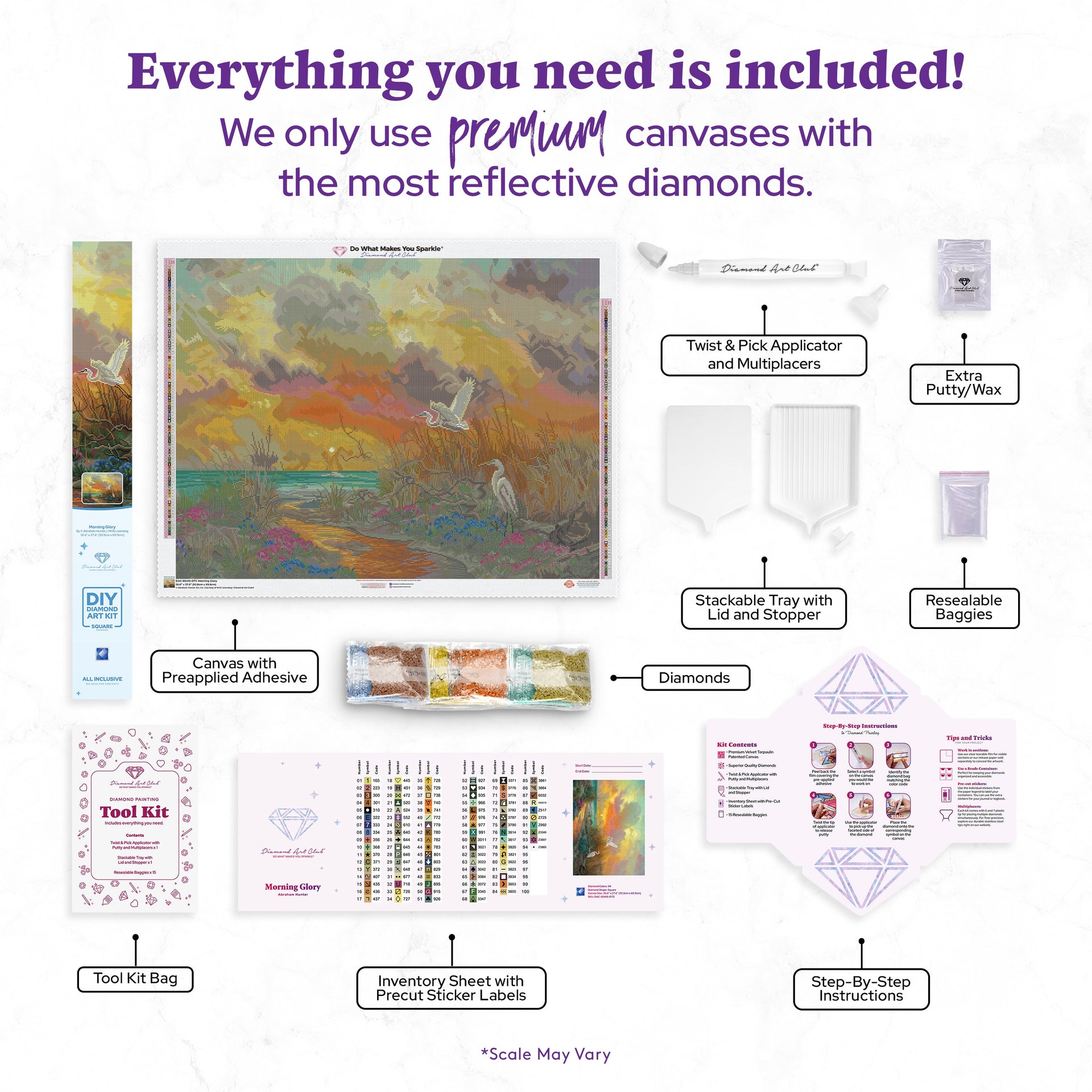 Diamond Painting Morning Glory 36.6" x 27.6" (92.8cm x 69.9cm) / Square with 94 Colors including 1 AB and 6 Fairy Dust Diamonds / 104,813