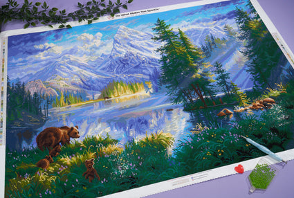 Diamond Painting Mountain Morning 41.3" x 27.6" (105cm x 70cm) / Square with 72 Colors including 5 ABs and 3 Fairy Dust Diamonds / 118,301