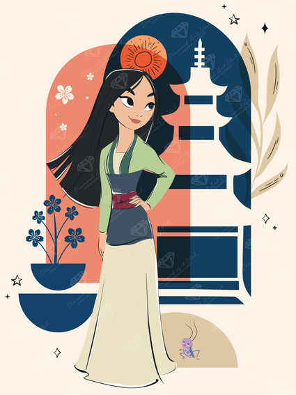 Diamond Painting Mulan - Little Warrior 13" x 17" (33cm x 44cm) / Round with 24 Colors including 1 AB and 1 Iridescent Diamond and 2 Fairy Dust Diamonds / 19,200