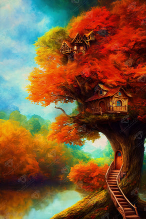 Diamond Painting My Treehouse in Autumn 23.6" x 35.4" (60cm x 89.9cm) / Square with 73 Colors including 3 ABs and 3 Fairy Dust Diamonds / 87,001