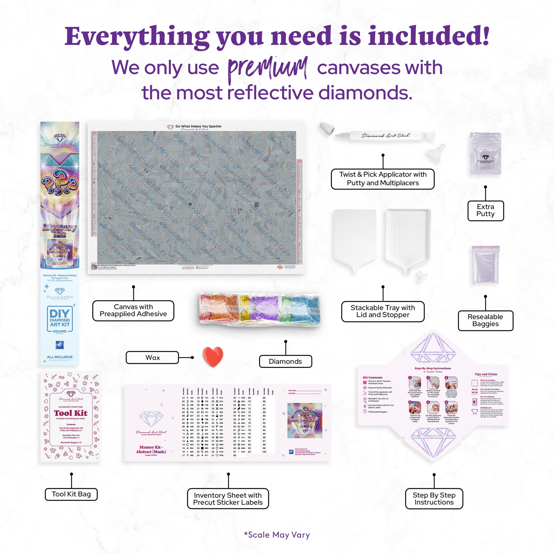 Diamond Painting Mystery Kit #69 - Abstract (Music) 33" x 22" (83.6cm x 55.8cm) / Square with 67 Colors including 3 ABs and 1 Iridescent Diamond and 3 Fairy Dust Diamonds / 75,264
