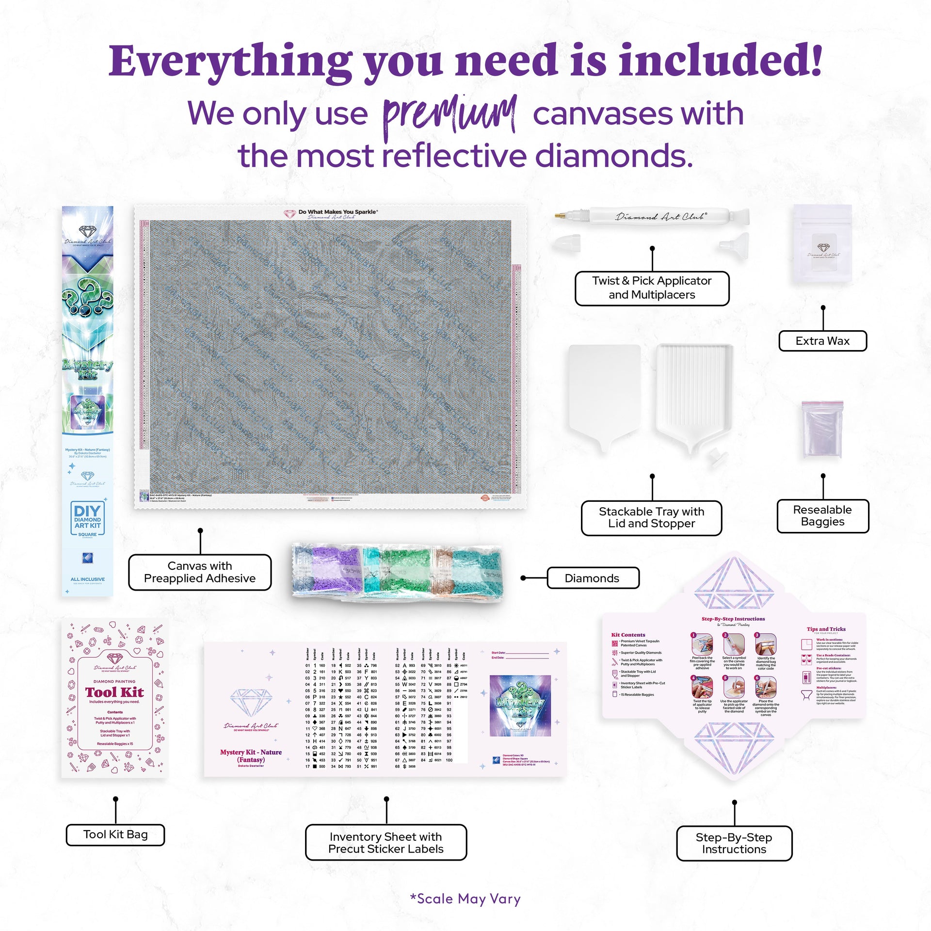 Diamond Painting Mystery Kit - Nature (Fantasy) 36.6" x 27.6" (92.8cm x 69.9cm) / Square with 90 Colors including 3 ABs and 3 Fairy Dust Diamonds / 104,813