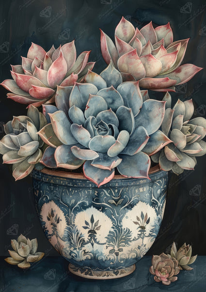 Diamond Painting Nature's Dream Succulents 22" x 31" (55.6cm x 78.7cm) / Round with 62 Colors including 2 ABs and 3 Fairy Dust Diamonds / 57,772