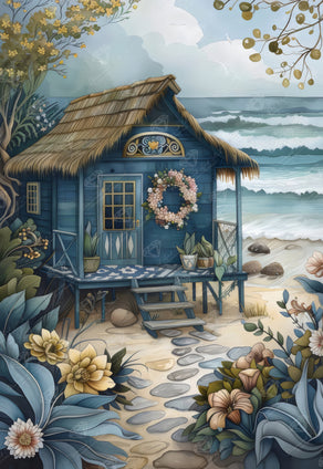 Diamond Painting Nautical Dream Beach Hut 22" x 32" (55.8cm x 80.9cm) / Square with 73 Colors including 1 AB and 2 Fairy Dust Diamonds / 72,800
