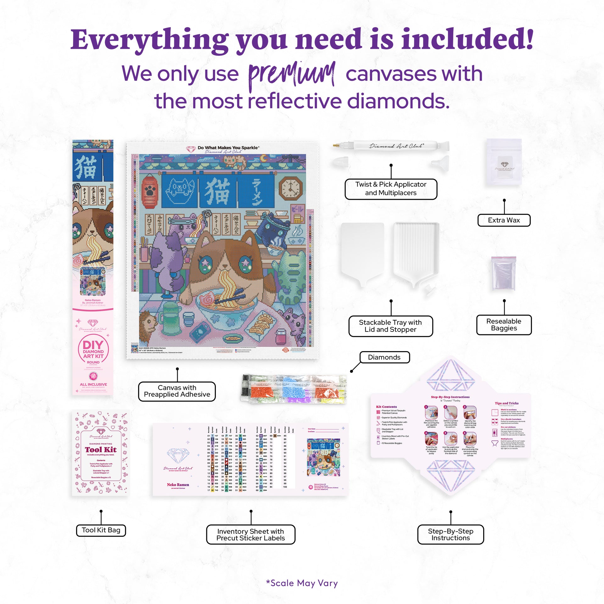 Diamond Painting Neko Ramen 22" x 25" (55.6cm x 63.8cm) / Round with 69 Colors including 1 AB and 1 Iridescent Diamond and 4 Fairy Dust Diamonds / 46,864