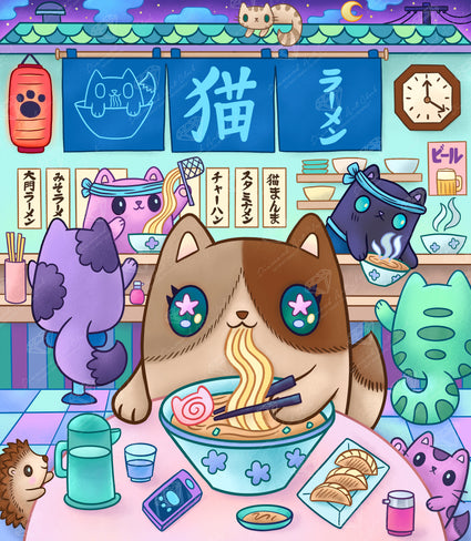 Diamond Painting Neko Ramen 22" x 25" (55.6cm x 63.8cm) / Round with 69 Colors including 1 AB and 1 Iridescent Diamond and 4 Fairy Dust Diamonds / 46,864