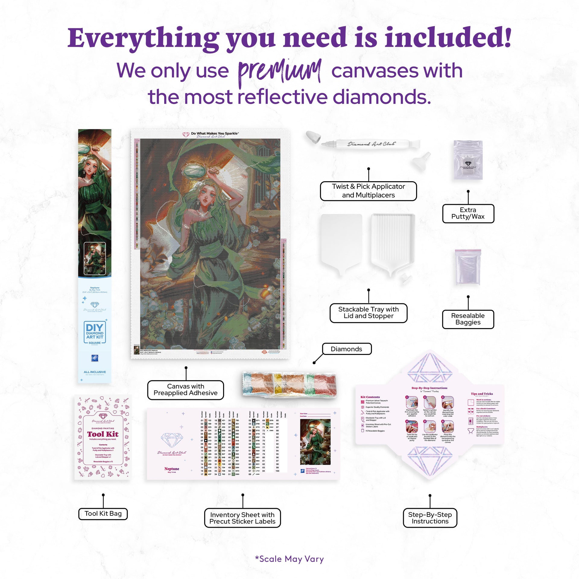 Diamond Painting Neptune 23.6" x 35.4" (60cm x 89.9cm) / Square with 72 Colors including 1 AB and 2 Iridescent Diamonds and 4 Fairy Dust Diamonds / 87,001