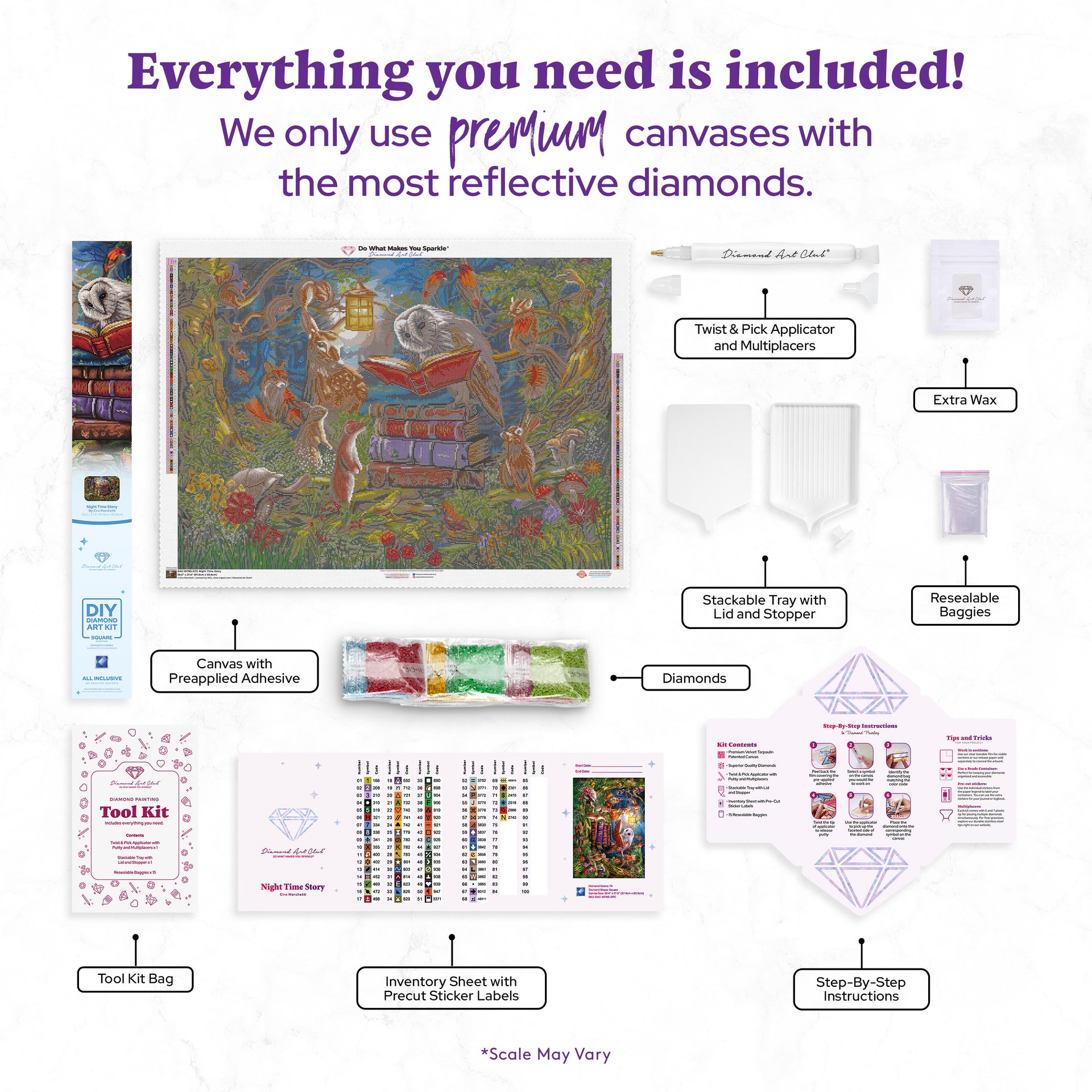 Diamond Painting Night Time Story 38.6" x 27.6" (97.8cm x 69.9cm) / Square with 74 Colors including 2 ABs and 5 Fairy Dust Diamonds / 110,433