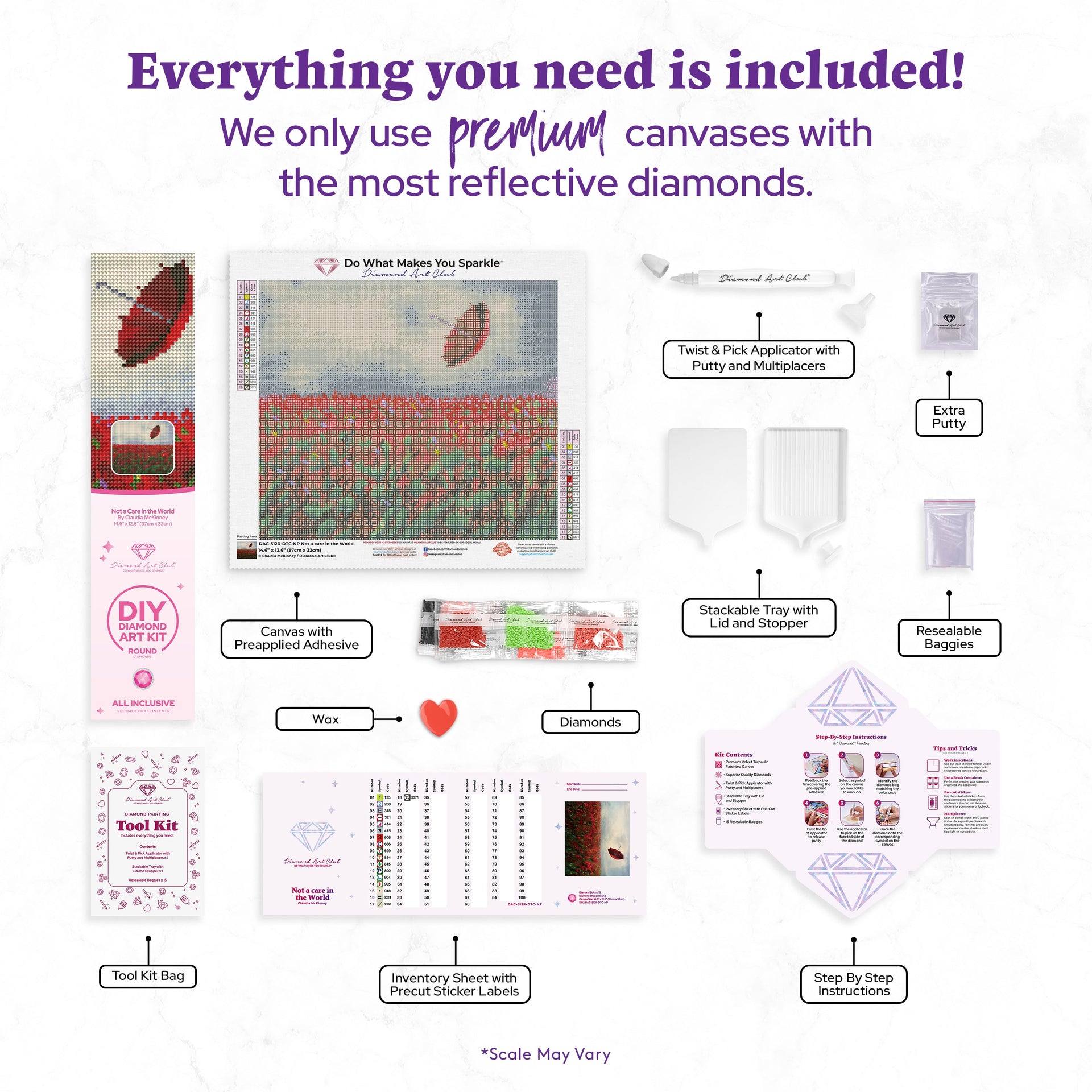 Diamond Painting Not A Care In The World 14.6″ x 12.6″ (37cm x 32cm) / Round With 18 Colors including 1 AB / 14803