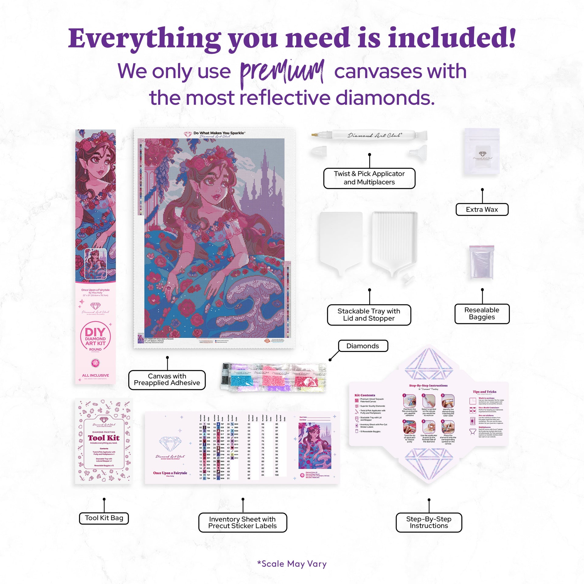 Diamond Painting Once Upon a Fairytale 22" x 31" (55.6cm x 78.7cm) / Round with 45 Colors including 1 AB and 1 Iridescent Diamond and 1 Frosted Diamond and 1 Fairy Dust Diamond / 57,772