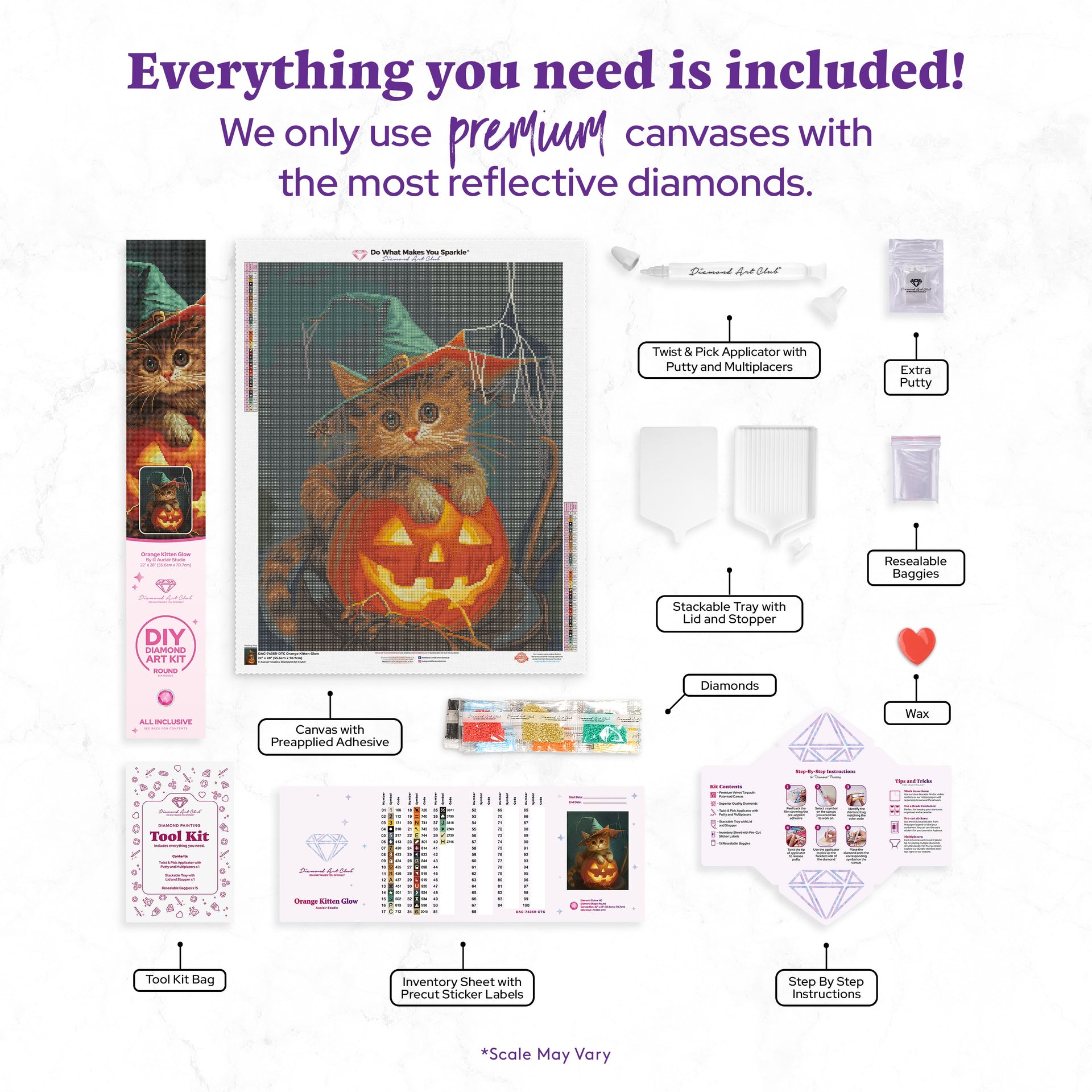 Diamond Painting Orange Kitten Glow 22" x 28" (55.6cm x 70.7cm) / Round with 40 Colors including 3 ABs and 3 Fairy Dust Diamonds / 51,914