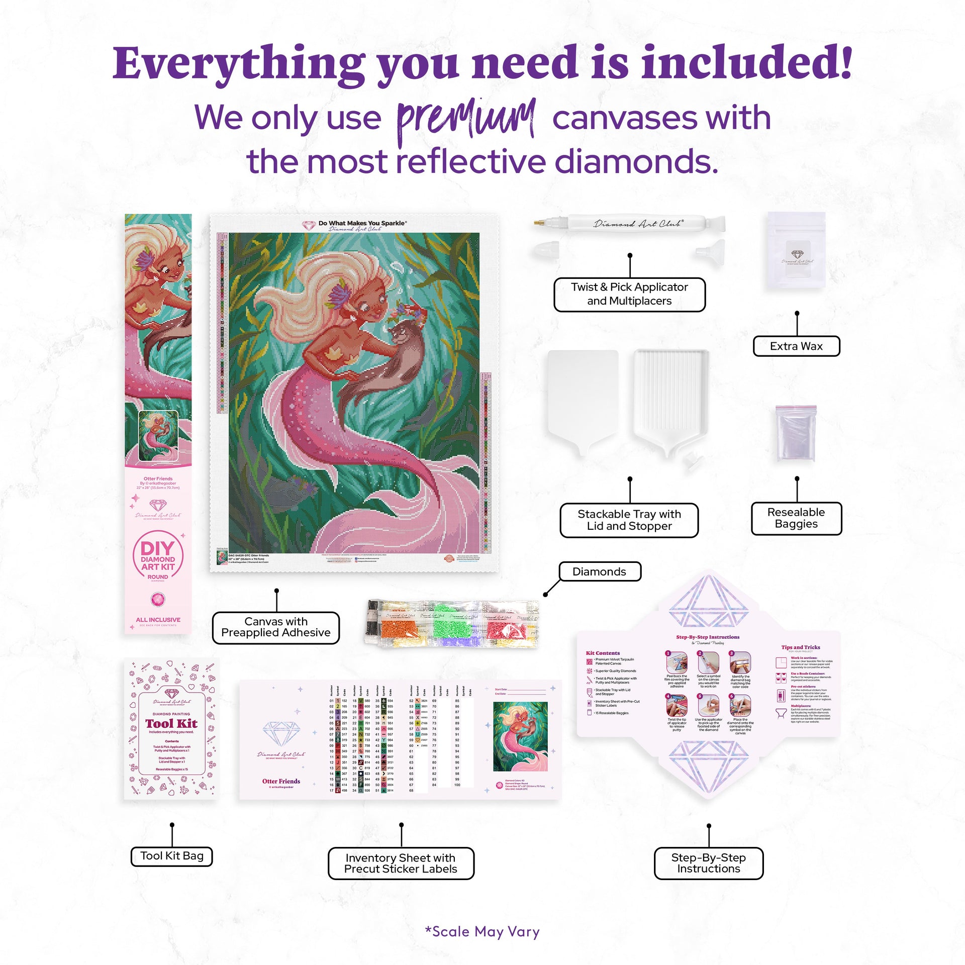 Diamond Painting Otter Friends 22" x 28" (55.6cm x 70.7cm) / Round with 60 Colors including 2 ABs and 5 Fairy Dust Diamonds / 51,914