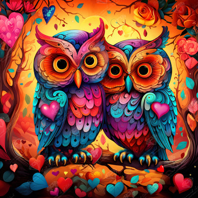 Diamond Painting Owl Love You Forever 25.6" x 25.6" (65cm x 65cm) / Square with 76 Colors including 1 AB and 5 Fairy Dust Diamonds / 68,121