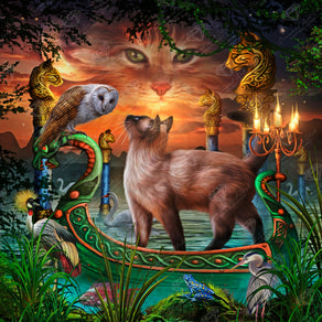 Diamond Painting Owl & Pussy Cat 27.6" x 27.6" (69.9cm x 69.9cm) / Square with 71 Colors including 2 ABs and 3 Fairy Dust Diamonds / 78,961