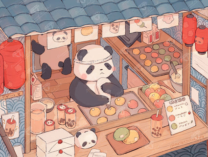 Diamond Painting Panda Cafe 29" x 22" (73.5cm x 55.6cm) / Round With 46 Colors Including 2 ABs and 3 Fairy Dust Diamonds / 53,934