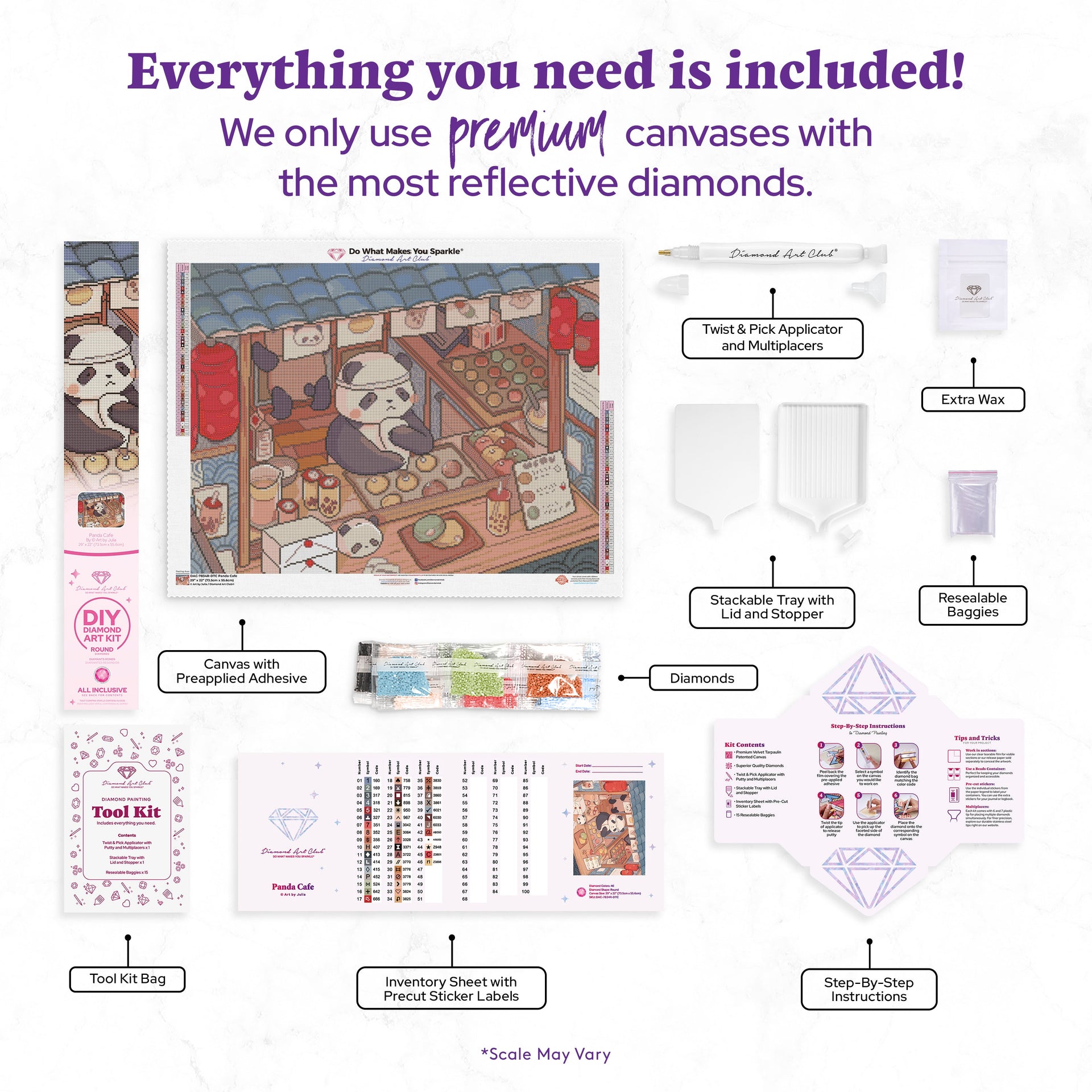 Diamond Painting Panda Cafe 29" x 22" (73.5cm x 55.6cm) / Round With 46 Colors Including 2 ABs and 3 Fairy Dust Diamonds / 53,934