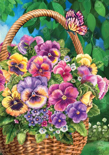 Diamond Painting Pansy Basket 17" x 24" (42.7cm x 60.8cm) / Round with 61 Colors including 3 ABs and 3 Fairy Dust Diamonds / 34,255