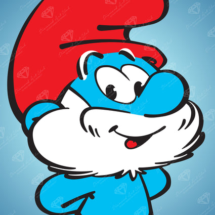 Diamond Painting Papa Smurf 9" x 9" (23cm x 23cm) / Round with 9 Colors including 1 Glow In The Dark Diamond and 1 Fairy Dust Diamond / 6,724