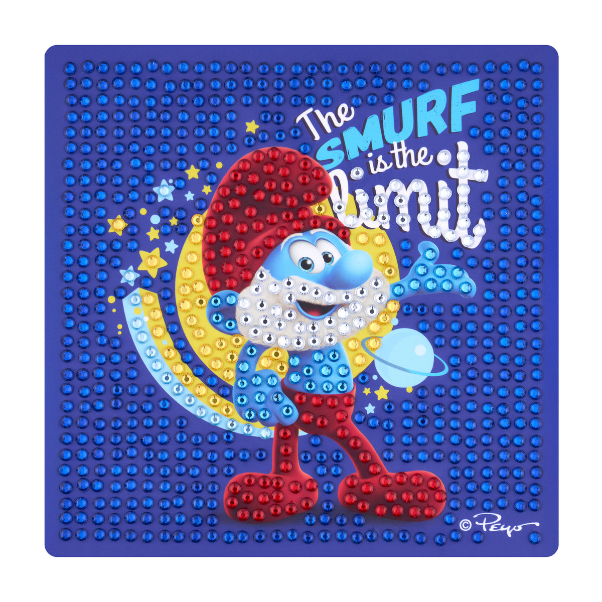 Diamond Painting Papa Smurf Space Adventure - Easy Gem™ Sparkle Board 6" x 6" (15cm x 15cm) / Round with 6 Colors including 6 Iridescent Diamonds / 760