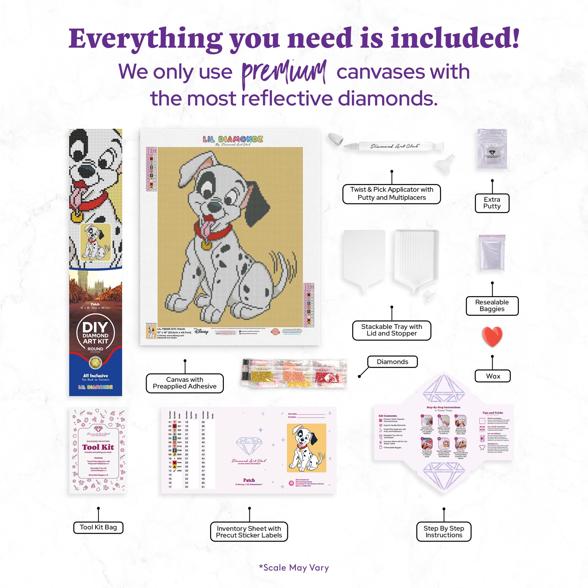 Diamond Painting Patch 13" x 16" (33cm x 40.7cm) / Round with 13 Colors including 2 ABs and 1 Fairy Dust Diamond / 17,760