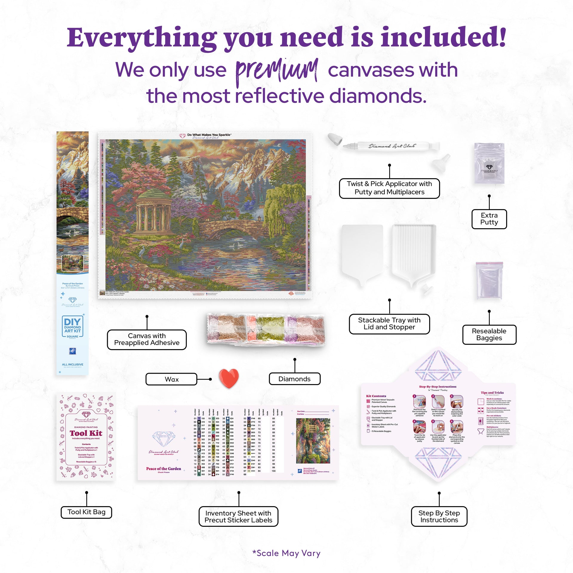 Diamond Painting Peace of the Garden 36.6" x 27.6" (92.8cm x 69.9cm) / Square With 67 Colors Including 2 ABs and 4 Fairy Dust Diamonds / 104,813