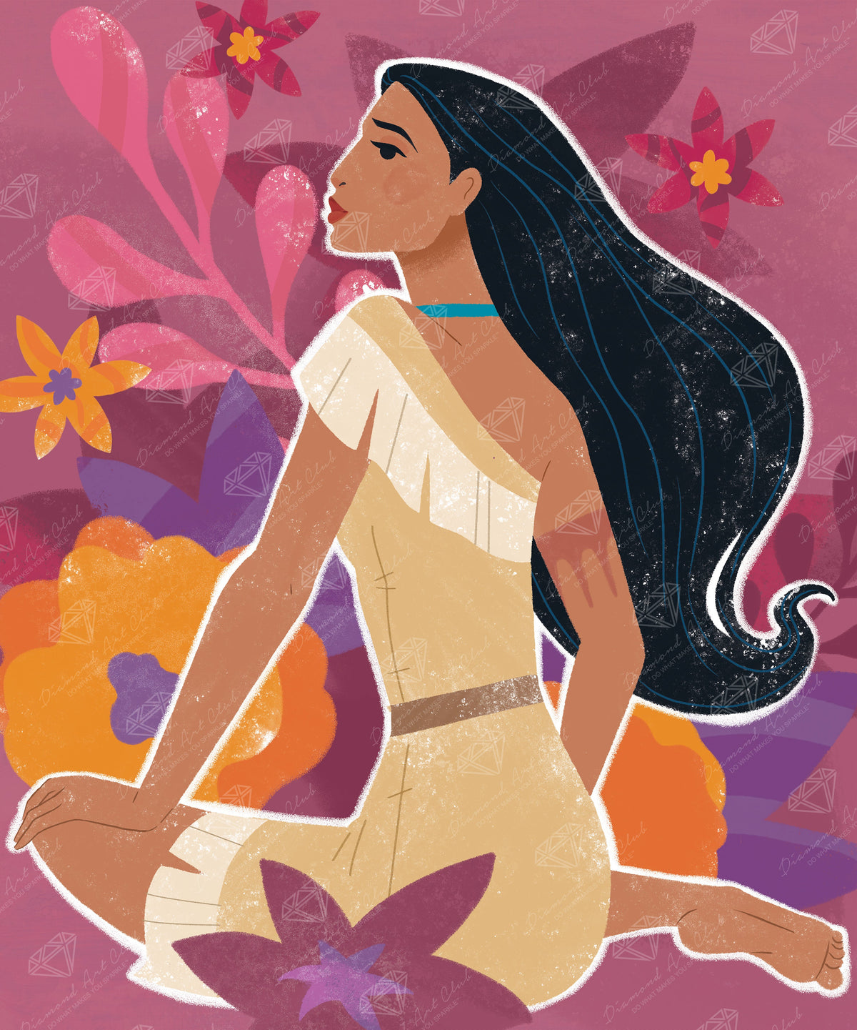 Diamond Painting Peaceful Pocahontas 20" x 24" (50.6cm x 62.4cm) / Round with 34 Colors including 1 AB and 3 Fairy Dust Diamonds / 40,664
