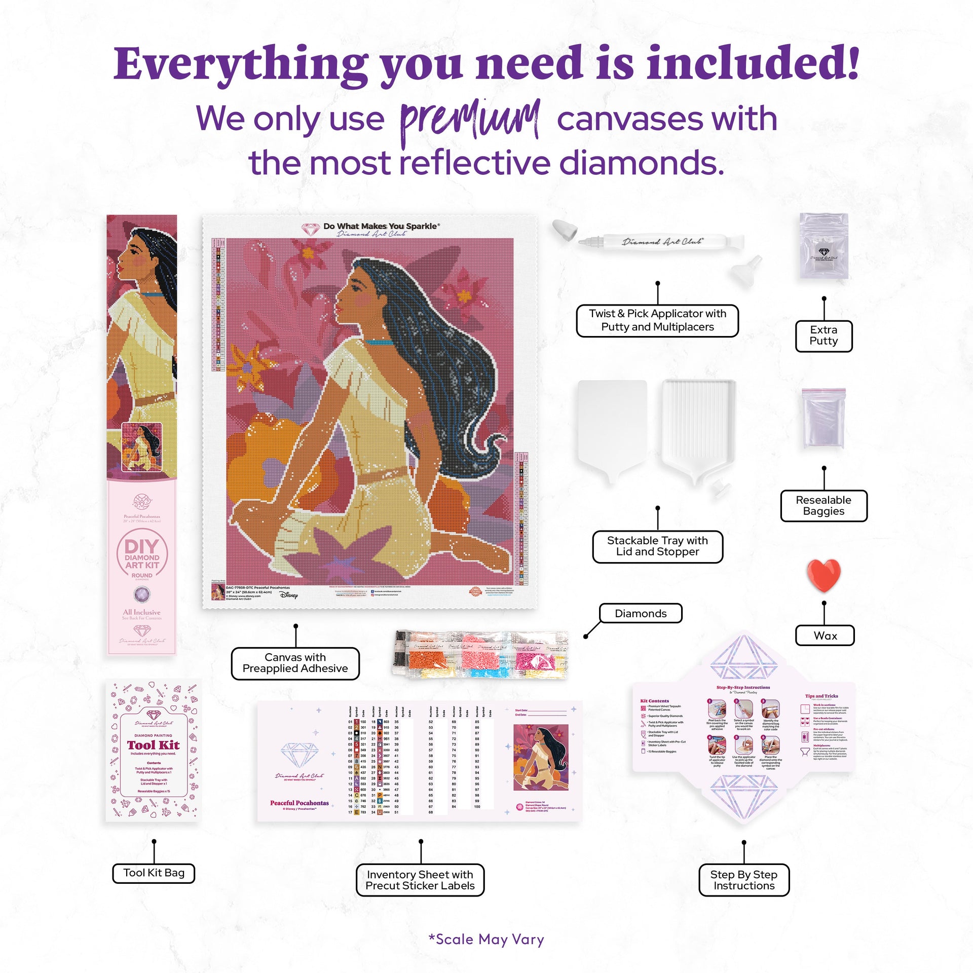 Diamond Painting Peaceful Pocahontas 20" x 24" (50.6cm x 62.4cm) / Round with 34 Colors including 1 AB and 3 Fairy Dust Diamonds / 40,664