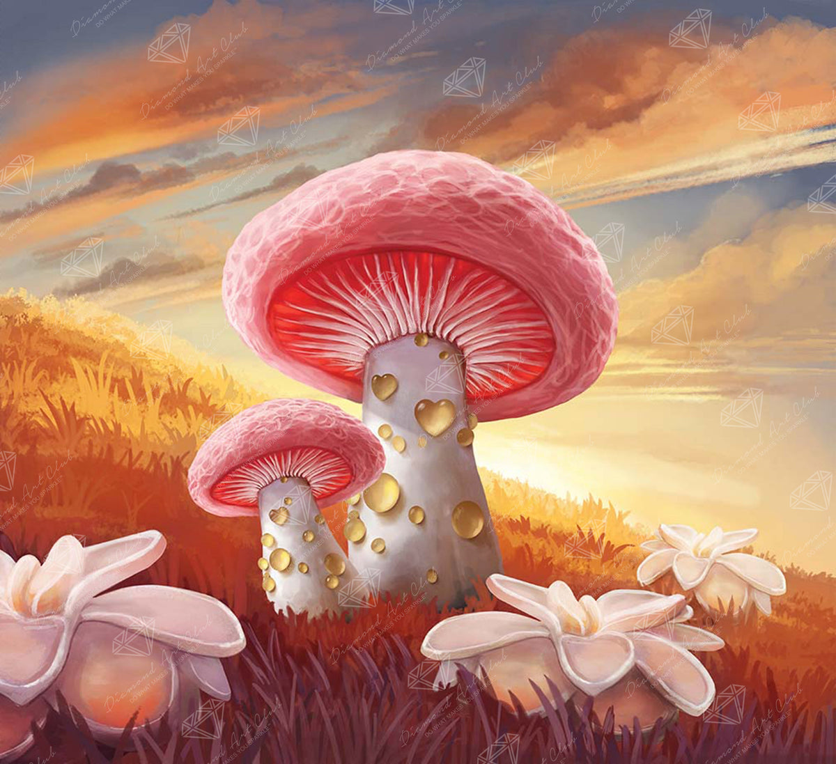 Diamond Painting Peach Mushroom Twilight 14" x 13" (35.9cm x 32.8cm) / Round with 58 Colors including 2 ABs and 2 Fairy Dust Diamonds / 14,976