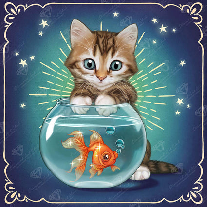 Diamond Painting Pisces Zodiac Kitten 17" x 17" (42.8cm x 42.8cm) / Square with 42 Colors including 1 AB and 1 Iridescent Diamond and 1 Frosted Diamond and 3 Fairy Dust Diamonds / 29,584