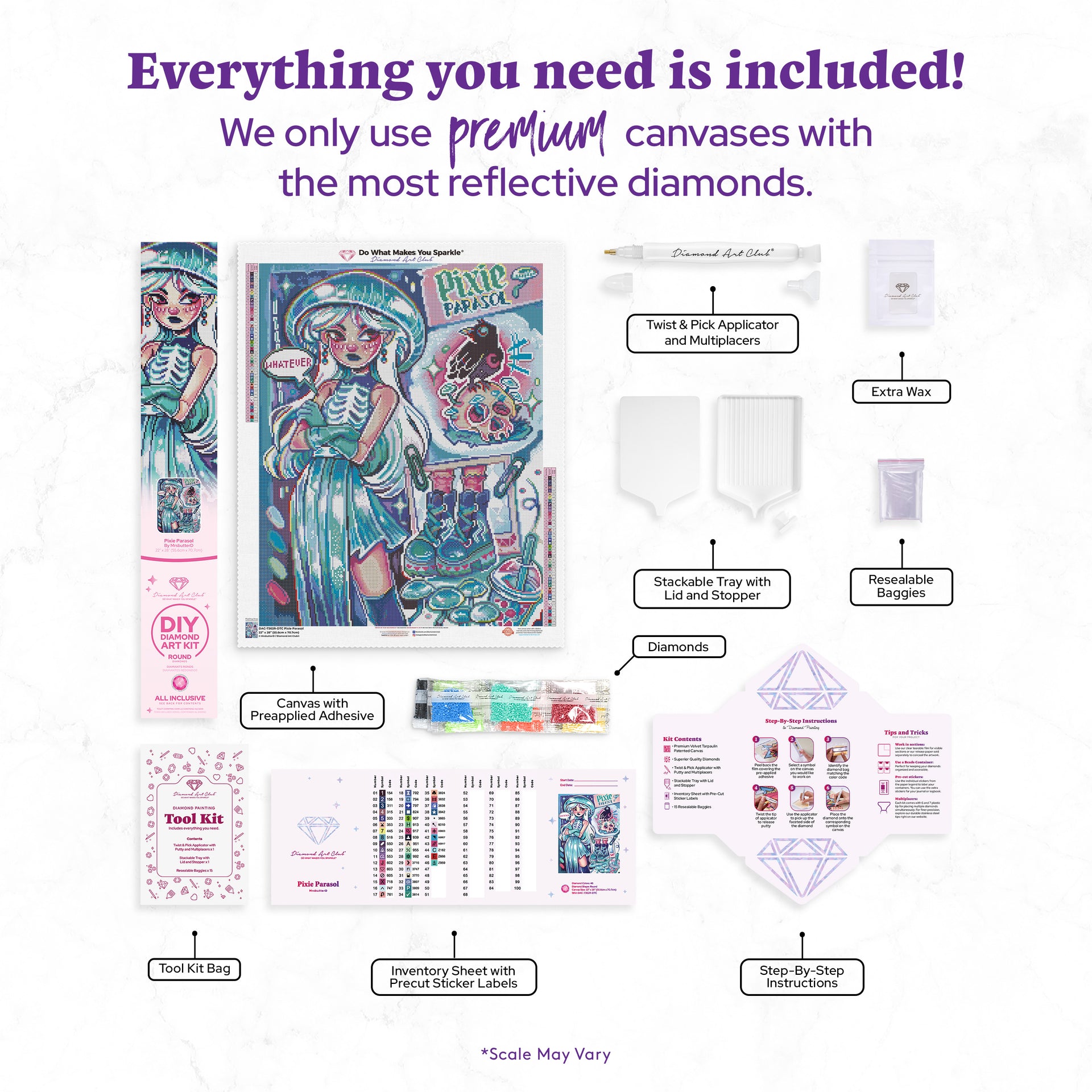 Diamond Painting Pixie Parasol 22" x 28" (55.6cm x 70.7cm) / Round With 46 Colors Including 3 ABs and 3 Fairy Dust Diamonds / 51,914