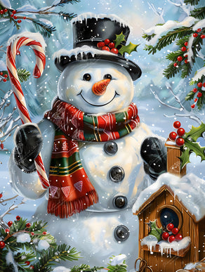 Diamond Painting Plaid Scarf Snowman 22" x 29" (55.6cm x 73.7cm) / Round with 51 Colors including 2 ABs and 2 Fairy Dust Diamonds / 54,136