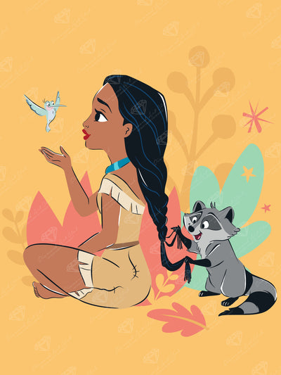 Diamond Painting Pocahontas - Believe in Magic 13" x 17" (33cm x 44cm) / Round with 19 Colors including 1 AB and 2 Fairy Dust Diamonds / 19,200