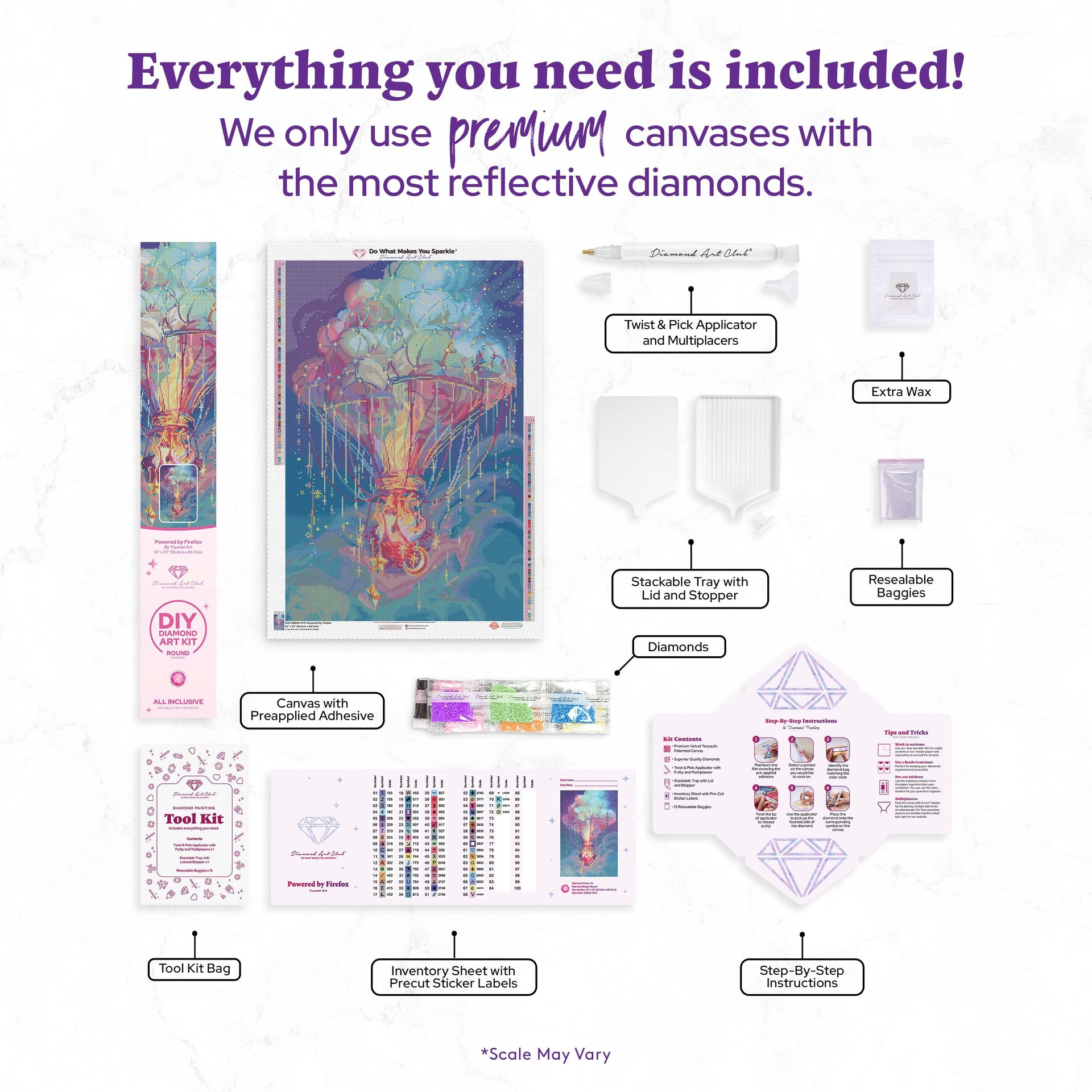 Diamond Painting Powered by Firefox 22" x 33" (55.6cm x 83.7cm) / Round with 72 Colors including 2 ABs and 1 Iridescent Diamond and 3 Fairy Dust Diamonds / 61,408