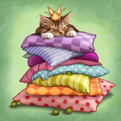 Diamond Painting Princess & The Pea Kitty 13" x 13" (33cm x 33cm) / Square with 52 Colors including 5 ABs / 17,161