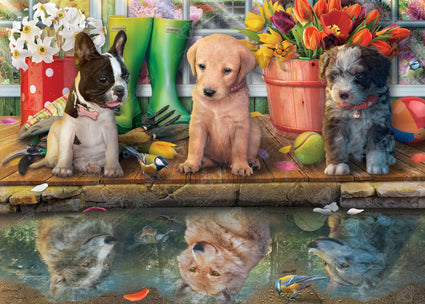 Diamond Painting Puppies Reflection 35.8" x 25.6" (91cm x 65cm) / Square with 96 Colors including 4 ABs and 1 Fairy Dust Diamonds / 95,265