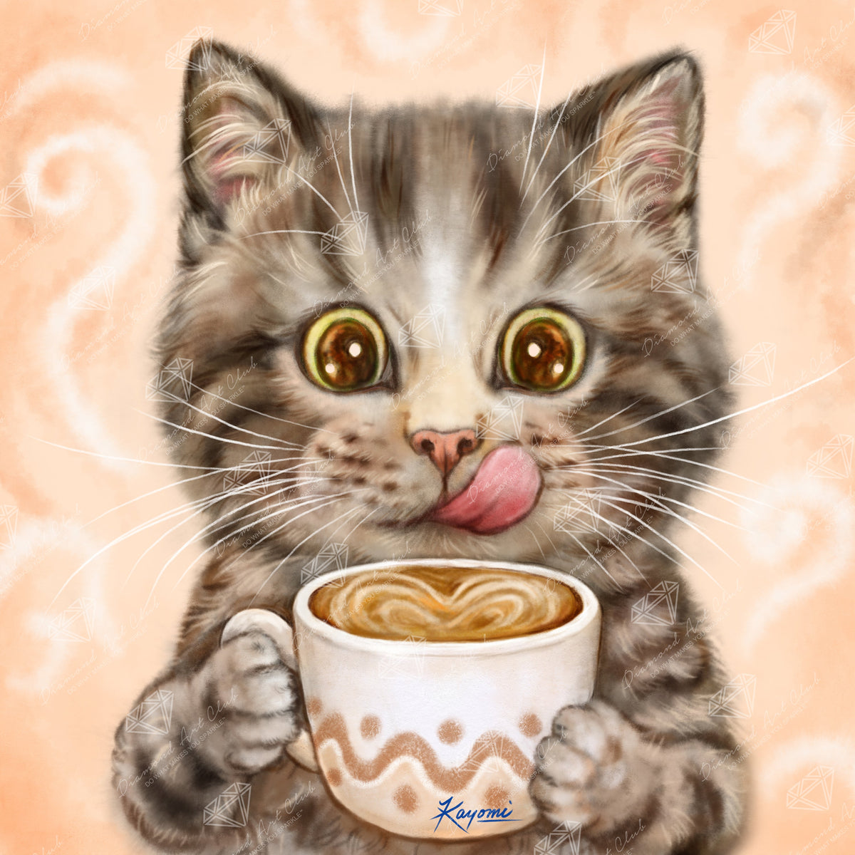 Diamond Painting Purrfect Latte 13" x 13" (33cm x 33cm) / Round With 29 Colors Including 1 AB and 1 Iridescent Diamond and 2 Fairy Dust Diamonds / 14,400